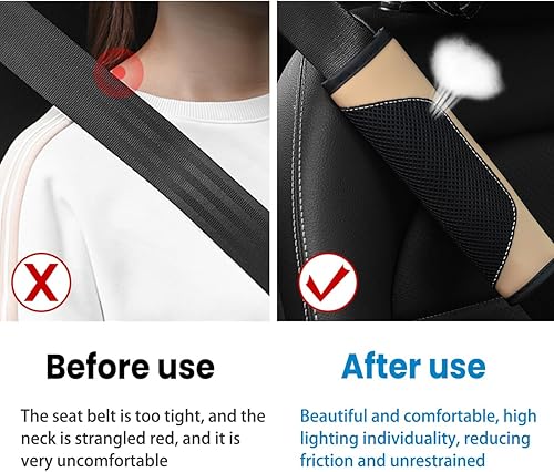 Miniatura 3 de BESULEN Fundas para cinturón de seguridad de automóvil, 2 unidades de malla de cuero, protector universal para correa de hombro para cinturón de