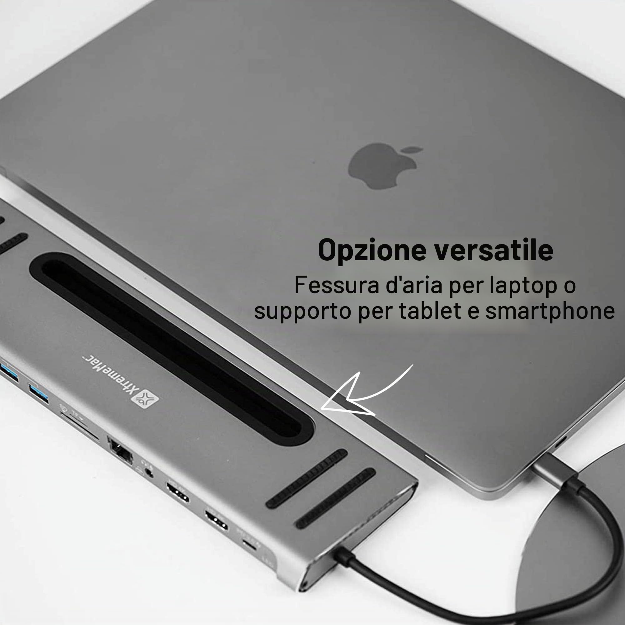 XtremeMac Premium Docking Station Adattatore 12-in-1 USB C, stazione deTipo C per MacBook e Laptop: Ethernet, 4x USB 3.0, 2x USB-C PD, 2x 4K HDMI, Micro Audio, SD / TF Card Reader