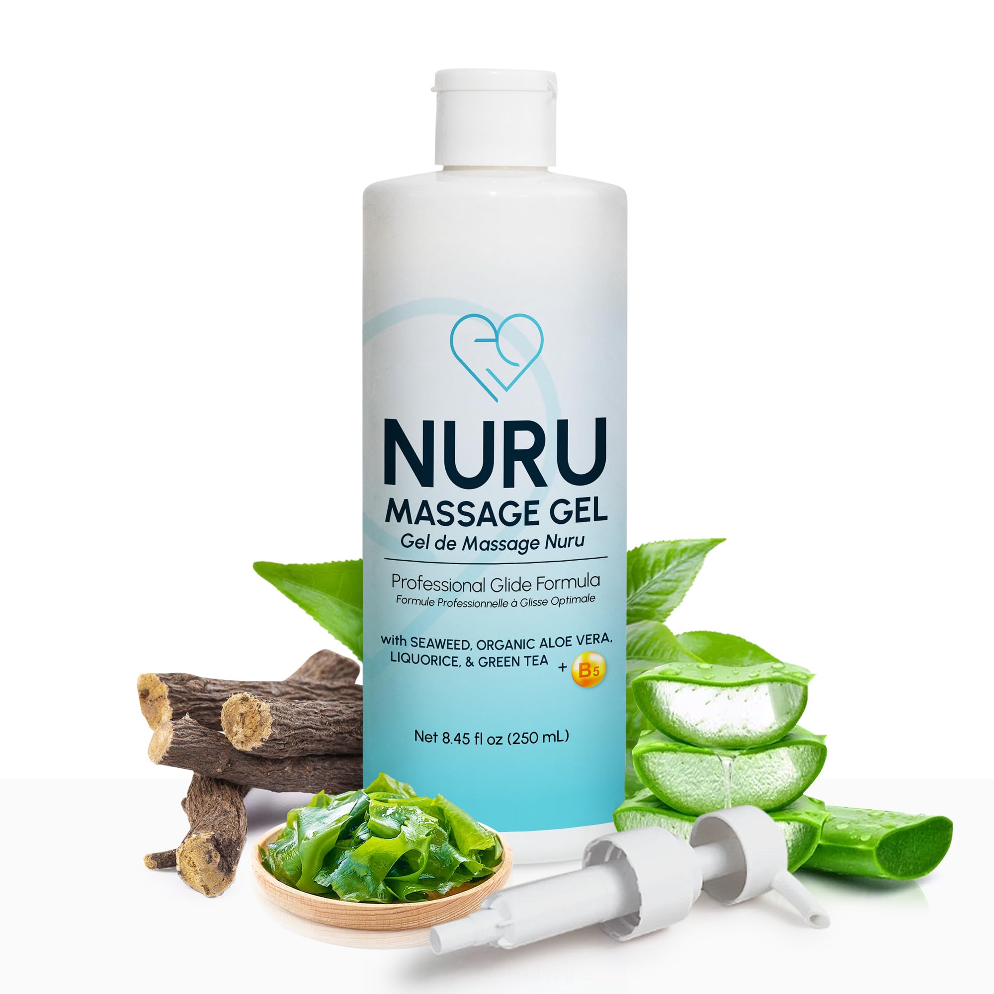 Nuru Massage Gel 8.45 fl oz, Organic Aloe Vera, Water Based, Body-to-Body | Body-to-body massage oil alternative. Organic aloe vera, seaweed, green