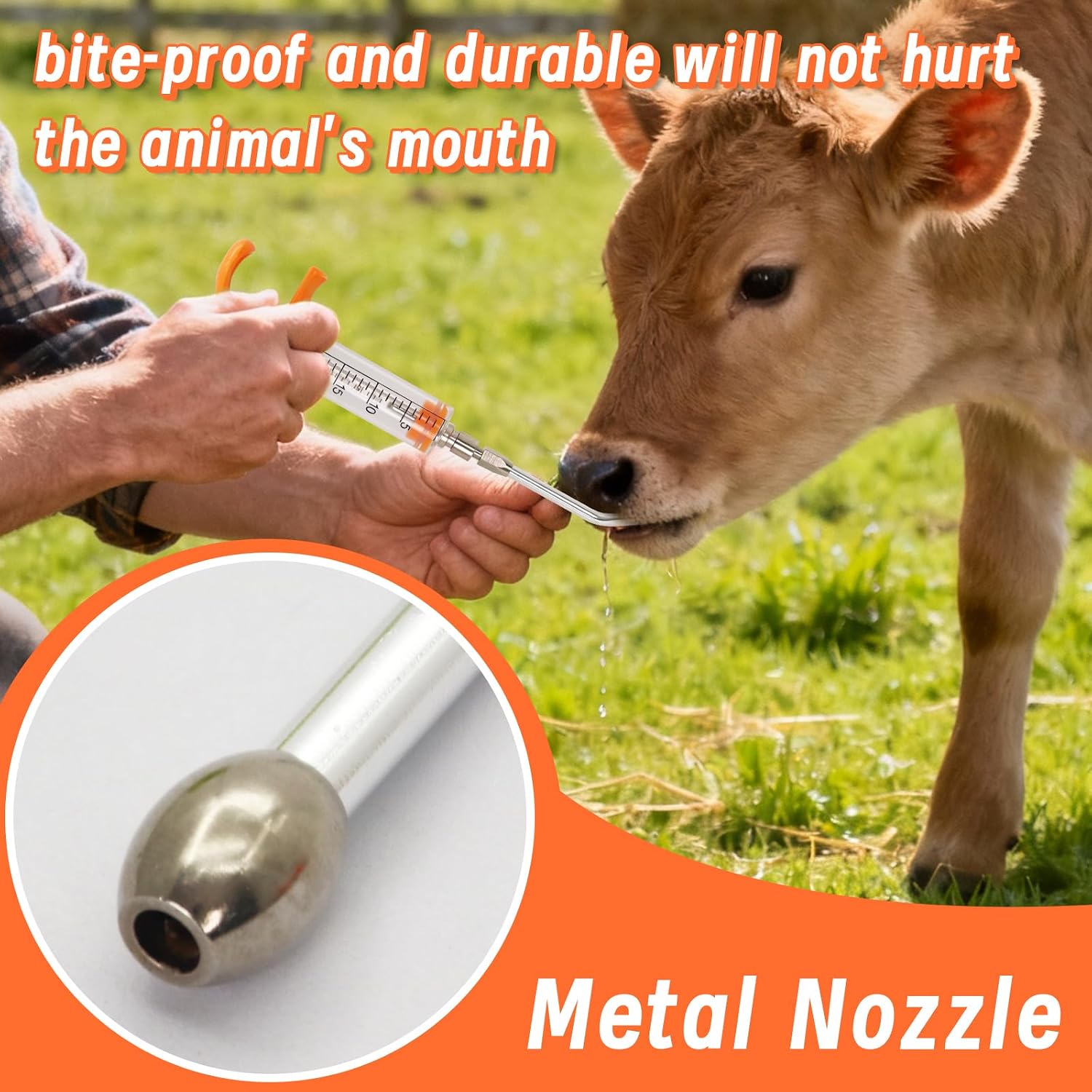 2 Pcs Goat Syringe Reusable Adjustable Goat Drench Syringe with 2 Drench Nozzle and Needles, Feeding Supplies for Cattle, Sheep, Goats, Horse, Pig, Dog (Orange, 20ML)