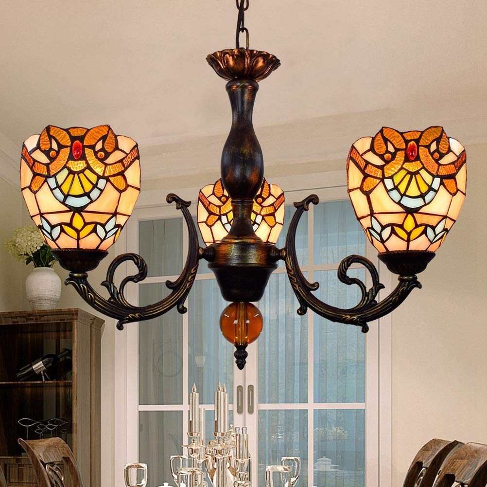 Żyrandol Tiffany 6-calowy styl witrażowy wisiorek światła odwrócony wisiorek sufitowy barokowy odcień 3 ramię wisiorek światło