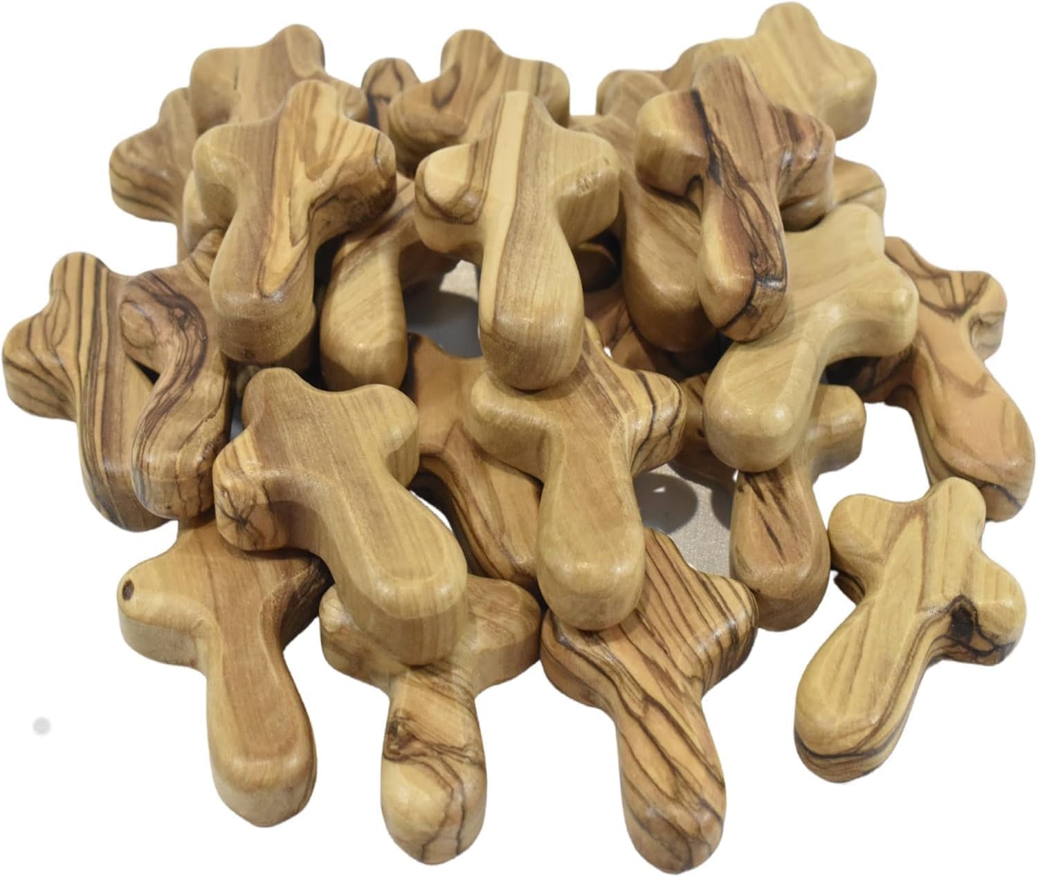 CROSS 50 Mini Olive Wood Comfort Crosses from Bethlehem Israel Holy Land Pocket Holding Prayer Cross Set for Kids & Adults, Handmade Christian Religious Gifts (2.5" / 6cm)