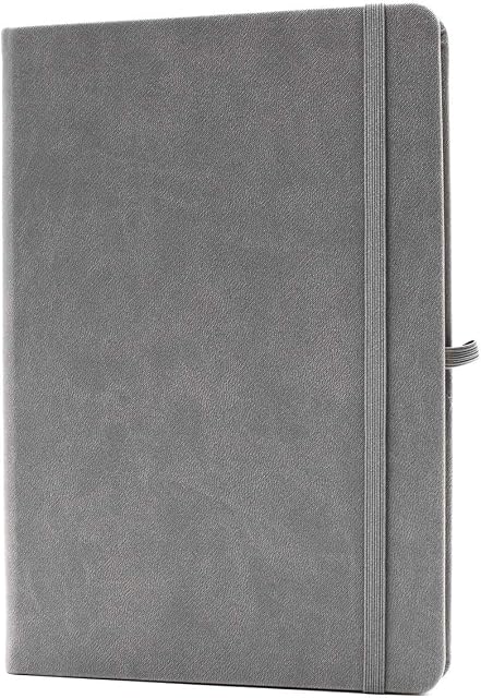 A5 Notebook Journal-Classic Notebook, Elastic Closure, Hardcover Writing Notebook Lined with Pen Loop 192 Pages, 8.4" x 5.8" (Gray)