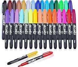 Volcanics 30 Coloured Pens, Fine Tip Permanent Markers for Students, Teachers and Professionals, Multi-Surface Pens for Note-Taking, Organizing and Warehouse Labelling