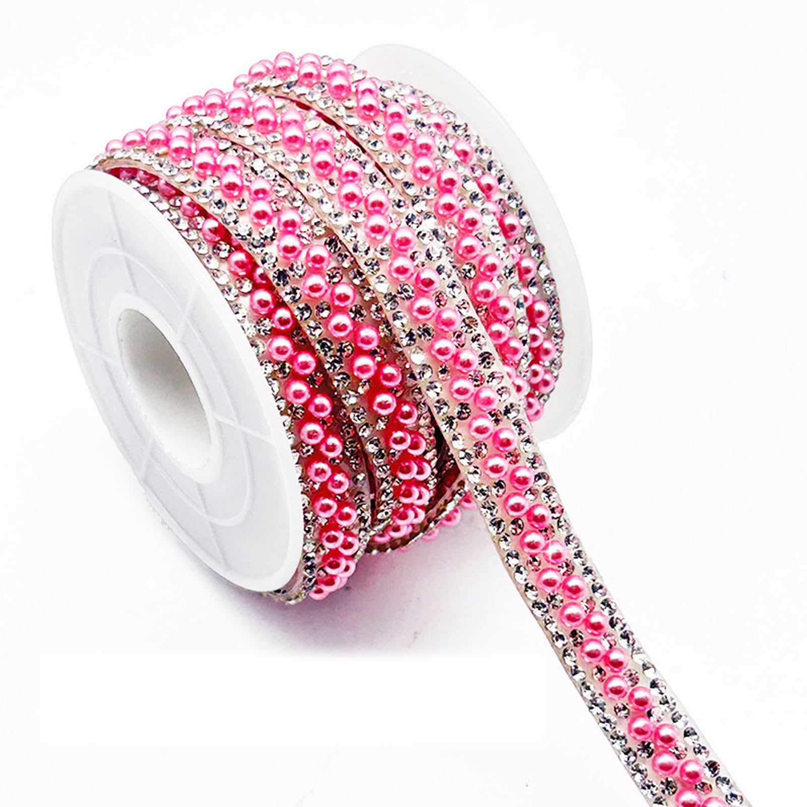 3 Yard Glass Rhinestone Diamond Ribbons,Self Adhesive Light Pink Pearl Rhinestone Strips,Bling Stickers Wrap Crystal Roll for Glitter Clothes,1CM