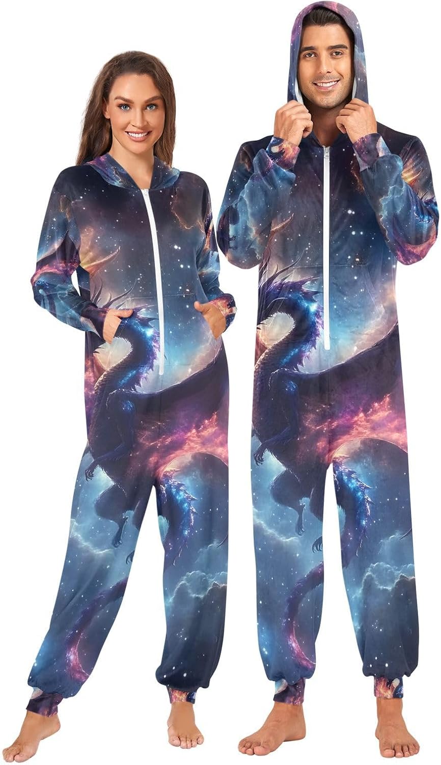 Dragon Wing Fire Galaxy Space Adult Onesie Pajamas for Unisex Novelty One Piece Costume Sleepwear