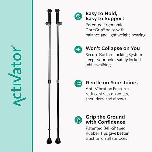 Miniatura 2 de Urban Poling ACTIVATOR® - Bastones de senderismo para equilibrio y rehabilitación - 1 par - Asas ergonómicas CoreGrip™ - Ajustables, plegables y