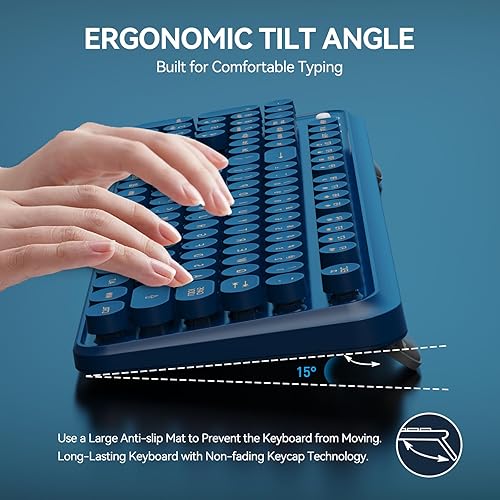 Miniatura 8 de FOPETT Combo de teclado y ratón inalámbrico, 104 teclas de tamaño completo 2.4 GHz con teclas redondas coloridas, receptor USB Plug and Play, para