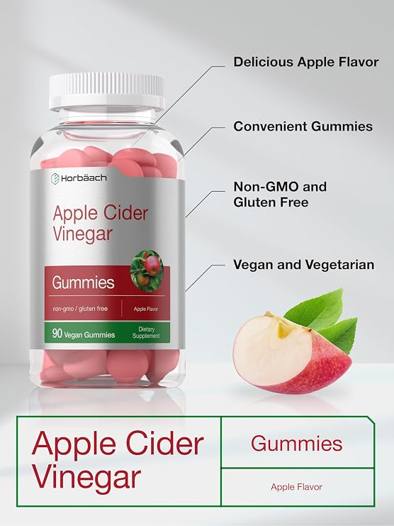 Horbaach Apple Cider Vinegar Gummies | 90 Count | Apple Flavor ACV Dietary Supplement for Adults | Vegan, Non-GMO & Gluten Free