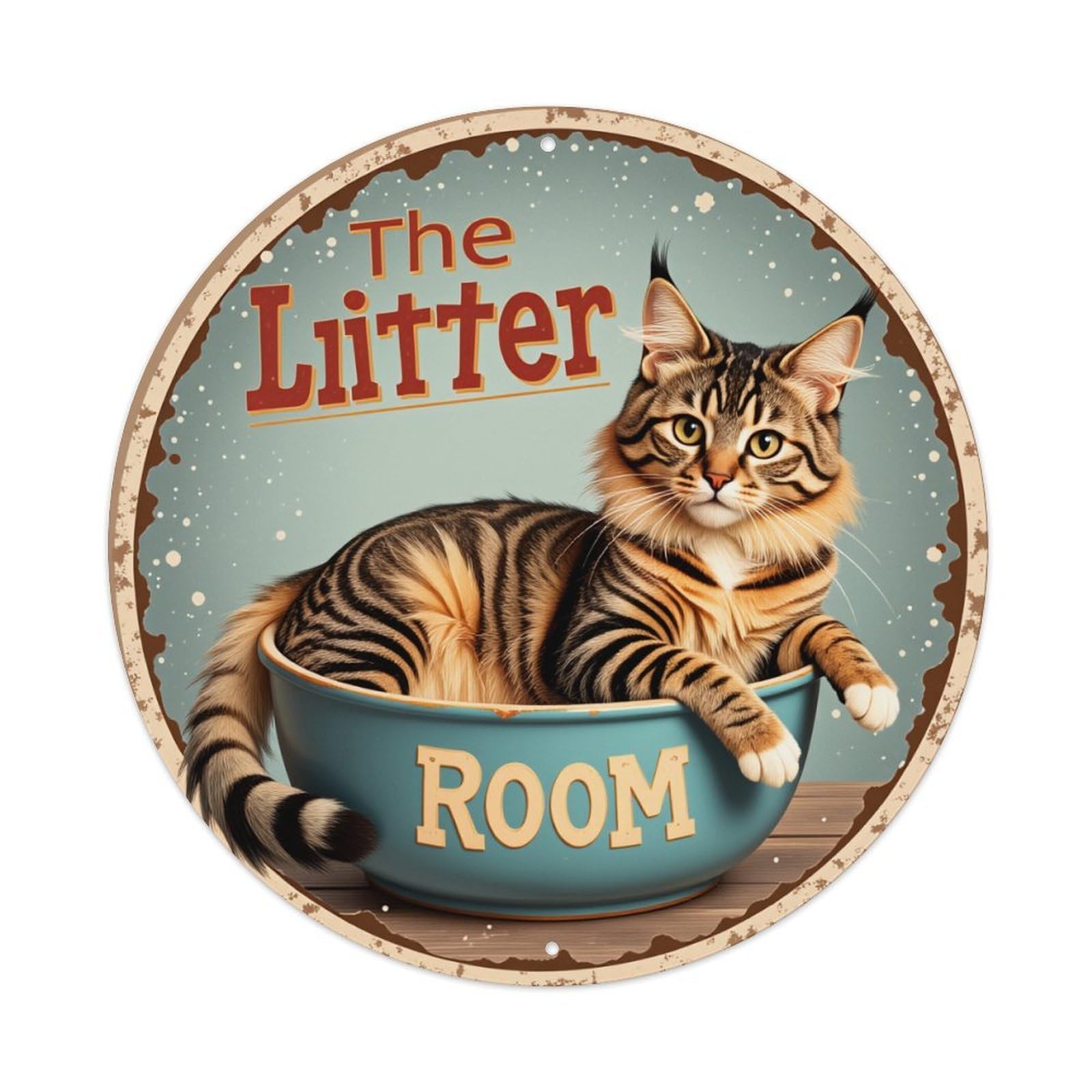 Cat In Bowl Sign Round Tin Sign Vintage Metal Poster, Home Bar Garage Man Cave Cafe Indoor & Outdoor Wall Decoration 8x8Inches