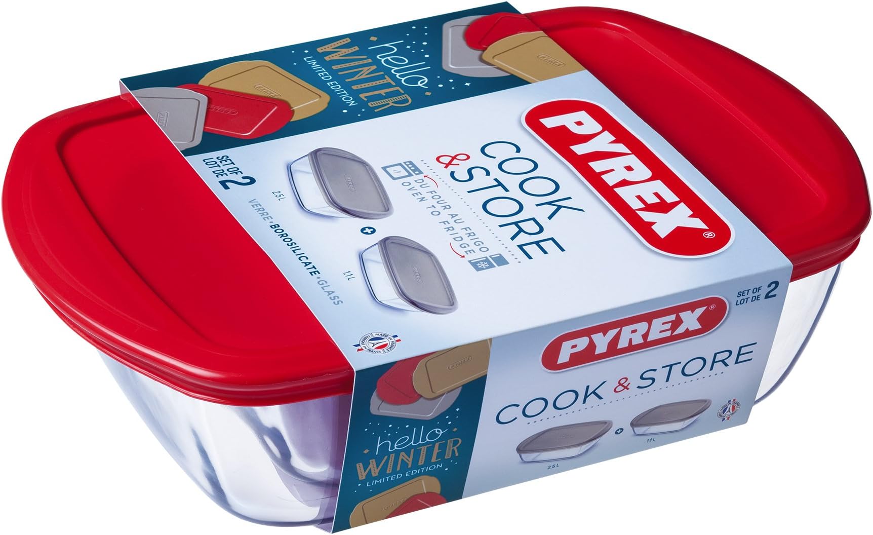 Cook & Store – Set of 2 Dishes with Lid 2.5 L and 1.1 Litre Lid Random Color