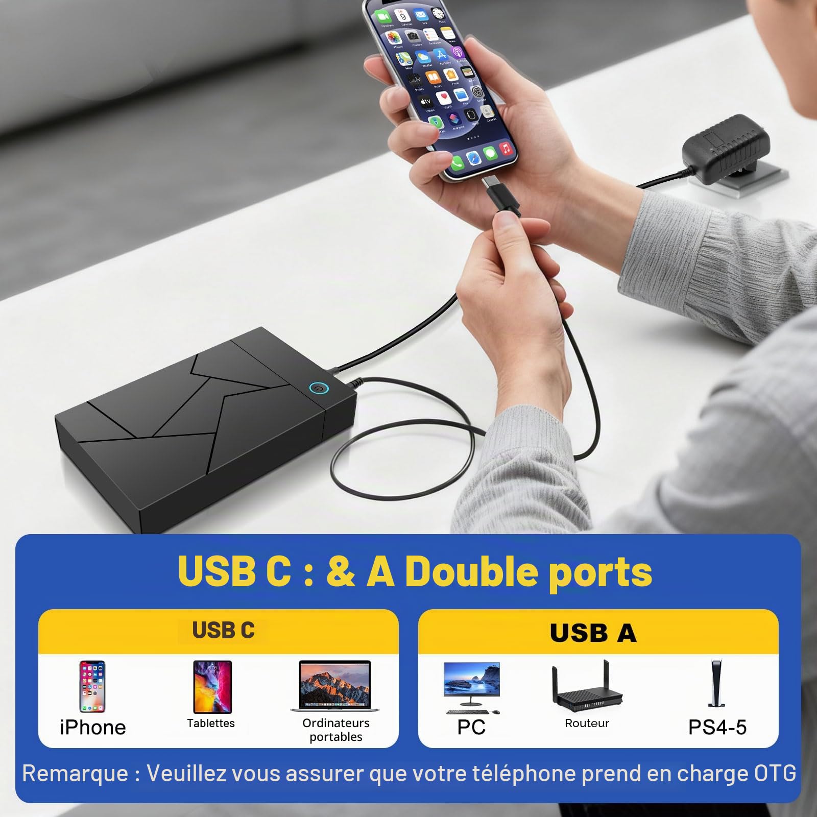 Disques Dur Dock USB 3.0 pour 2.5"/3.5" SATA HDD/SSD - UASP Support, Plug & Play, Compatible avec Windows, Mac & Linux