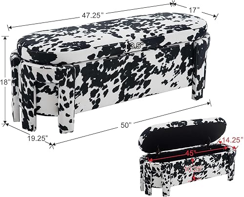Miniatura 2 de Kmax Banco otomano de almacenamiento de 50 pulgadas, moderno banco de entrada de terciopelo, cómodo banco tapizado para el extremo de la cama, para