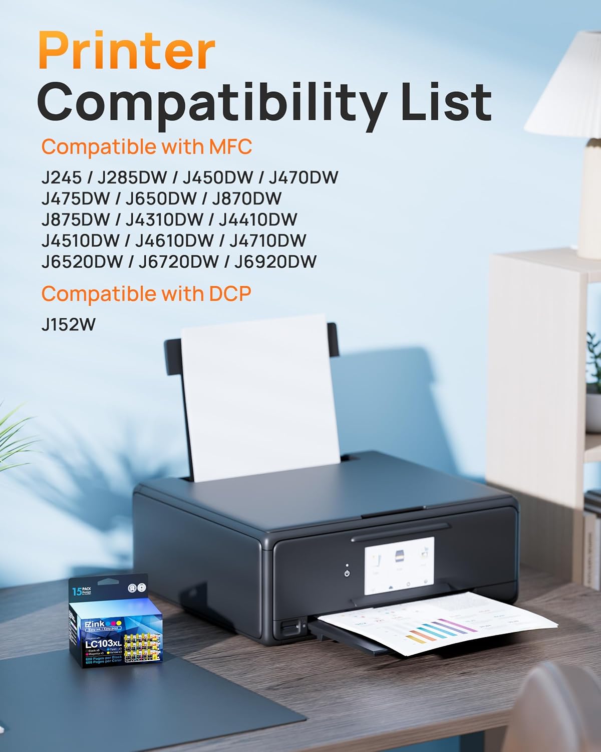 E-Z Ink LC103XL LC103 LC101XL Ink Cartridges Compatible Replacement for Brother LC103XL LC101XL with MFC-J870DW MFC-J475DW MFC-J6920DW MFC-J6520DW 15 Pack(6 Black 3 Cyan 3 Magenta 3 Yellow)