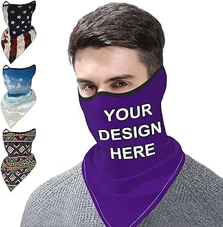 Custom Neck Gaiter Balaclava Face Mask Cover Ears Personalized Sports Scarf Add Image Text for Men Women, Black