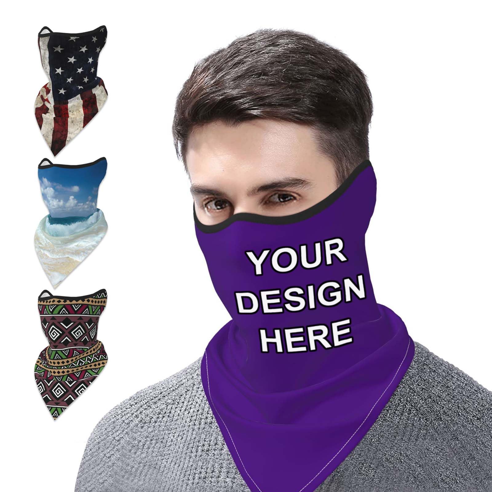 Custom Neck Gaiter Balaclava Face Mask Cover Ears Personalized Sports Scarf Add Image Text for Men Women, Black