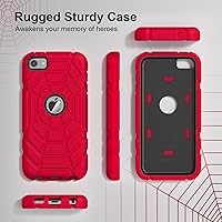 Vista 5 de Grifobes Funda protectora resistente 3 en 1 para iPod Touch 7/6/5 para niños (rojo+negro)