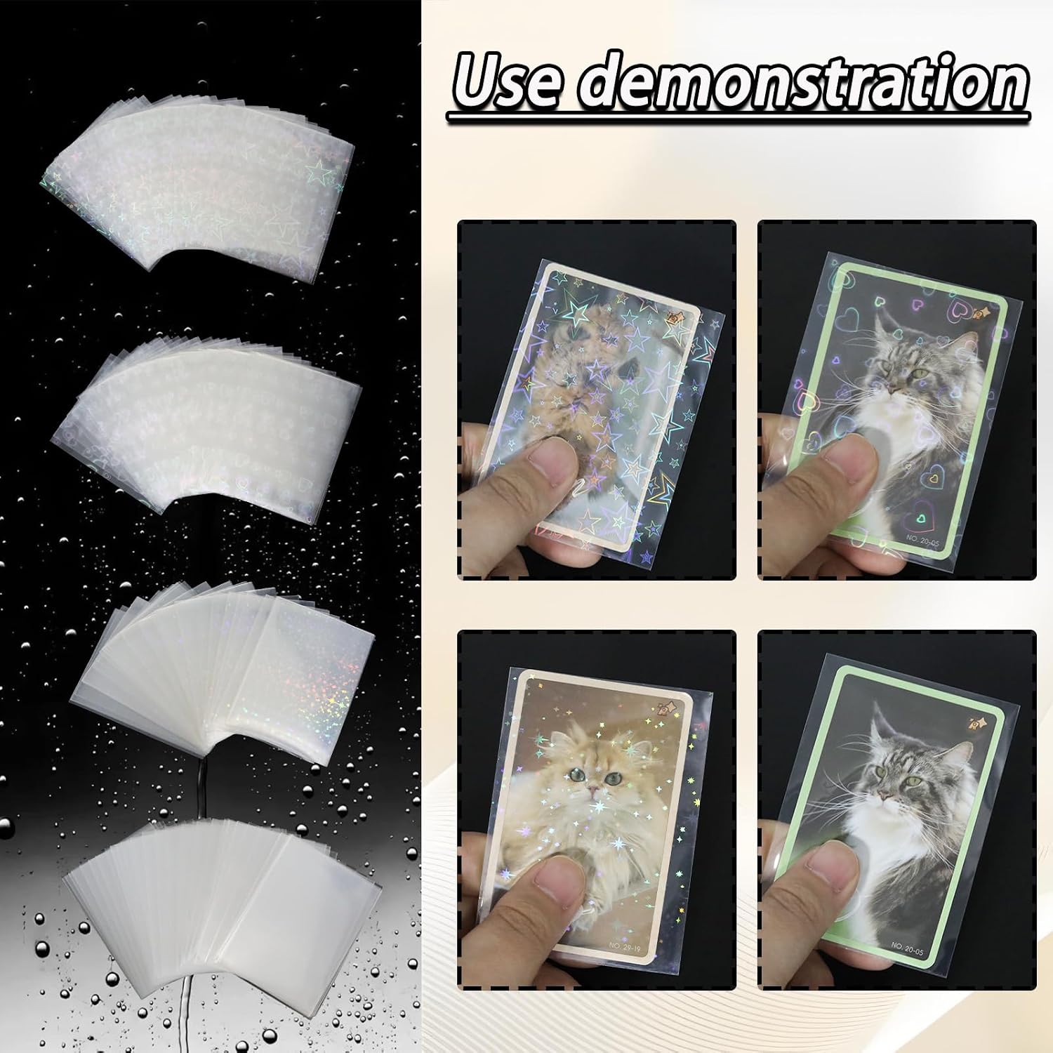 Pine & Linen 200pcs Laser Flashing Photocard Films,Fireworks Holographic Card Film Protective Sleeve,Kpop Card Protector for Trading Cards(65x90mm/2.56x3.54inch-Style C) image 4