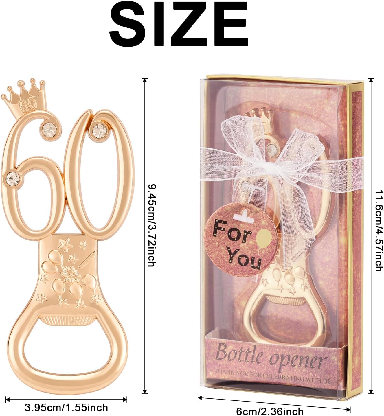 12 Packs 60th Bottle Opener, Gifts for 60th Birthday Party Favors, Wedding Anniversary Party Return, Gifts or Souvenirs for Guests, Theme Party Decorations - Image 6