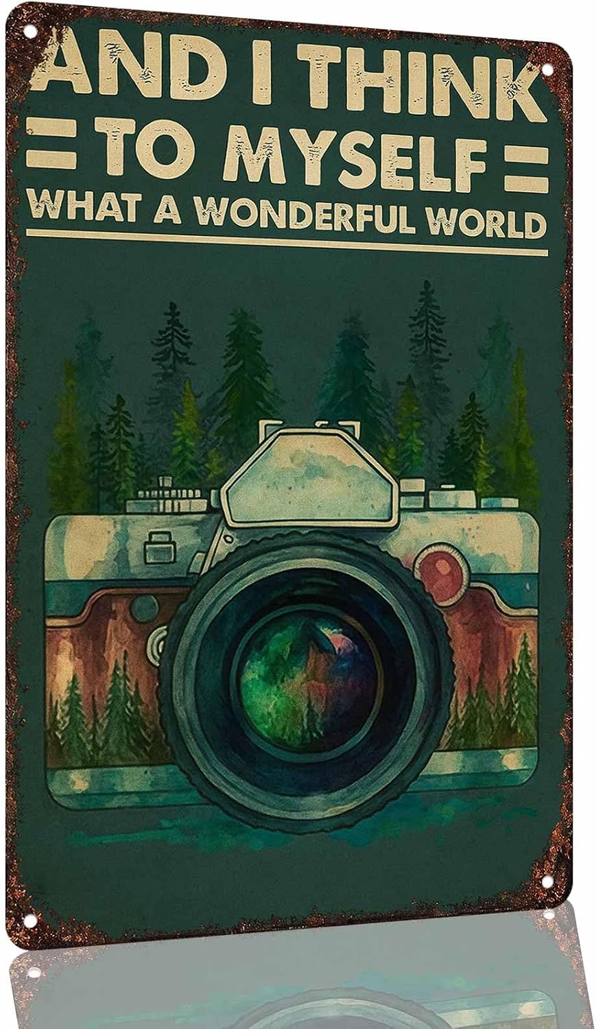 Wonderful World Vintage Camera Forest Travel Metal Sign 8 x 12 Inch