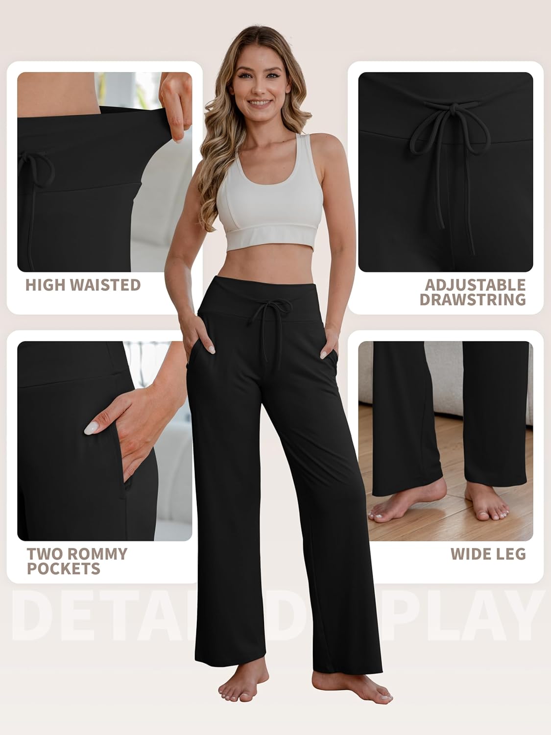 3 Pack Womens Wide Leg Pants with Pockets Comfy Casual Yoga Lounge Pant Sweatpants Loose Pajama Pants - Image 3