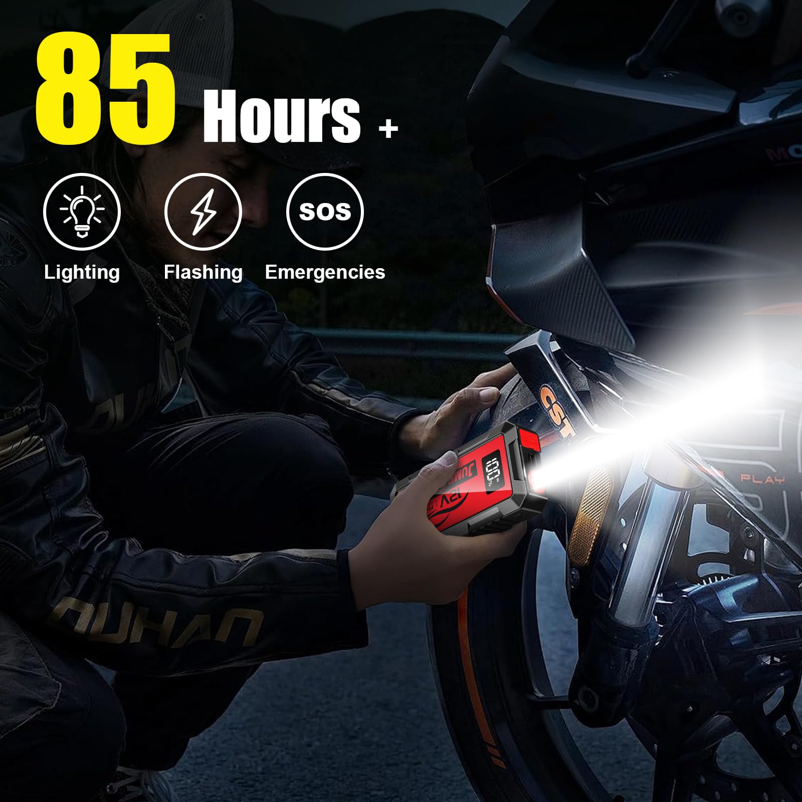 PSOOO Starthilfe Powerbank für pkw, 8000A Auto Starthilfe Powerbank (für Benzinmotoren bis 10L oder Dieselmotoren bis 8L), 12V Jump Starter Powerbank mit USB Schnellladung und LED Taschenlampe