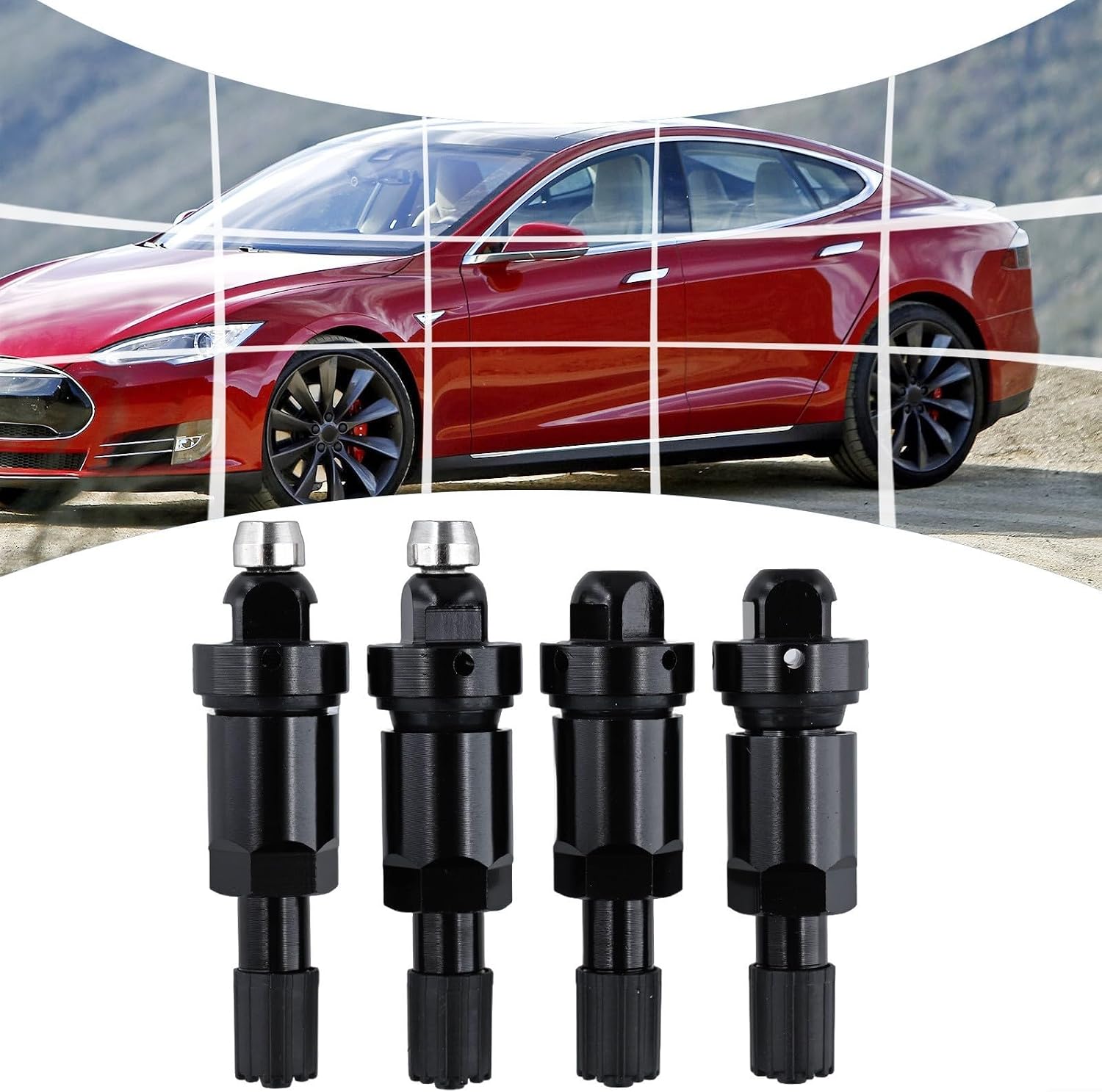 Upgrade Your For For Tire Valves With TPMS Aluminum Valve Stem Kit, Metal And Rubber Gaskets, Long Lasting Alloy Stem, Set Of 4, Black