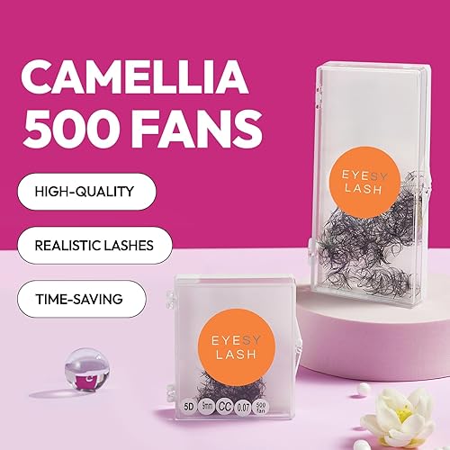 Miniatura 2 de Eyesy Lash 500 extensiones de pestañas Camellia  5D 0.07 Tamaño 7-0.354-0.433 in Curl D  Pestañas de volumen americano múltiples longitudes