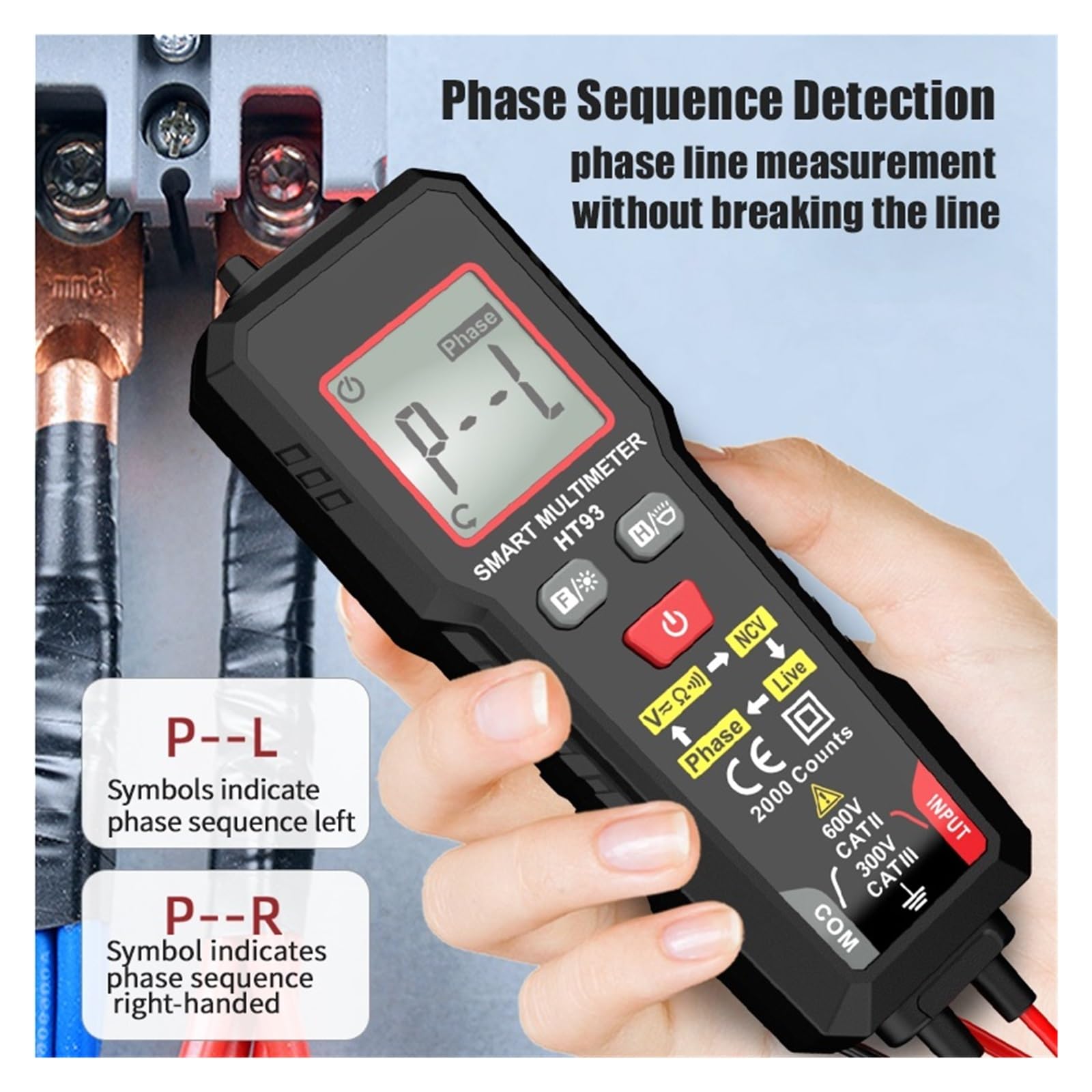 Tester di tensione CC Rilevatore Multimetro 2000 Display Penna elettrica senza contatto Doppia gamma Test filo sotto Ohm Misuratore NCV
