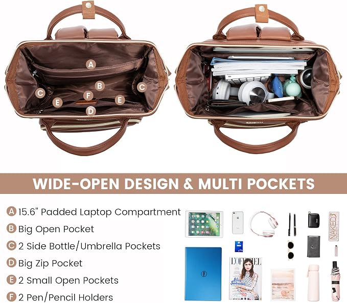 Mochila de cuero LOVEVOOK para laptop 15.6 pulgadas marrón miniatura 3