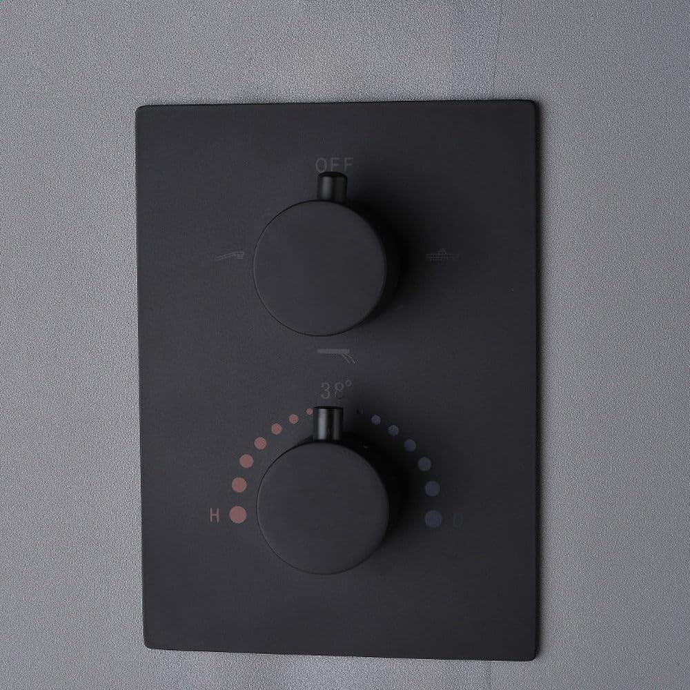 Rubinetto termostatico in ottone, set doccia nero, 8-12 pollici, set rubinetto deviatore per doccia a pioggia per bagno con doccetta portatile in plastica, 12 pollici