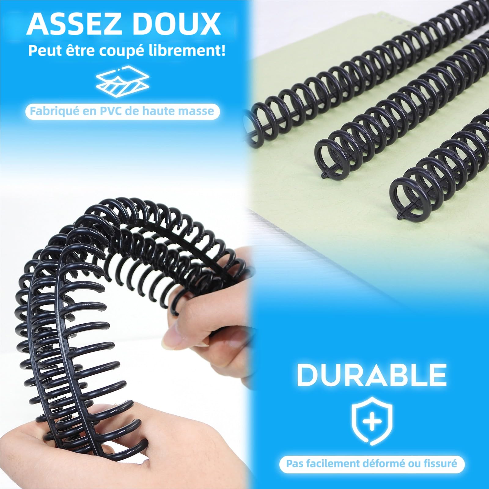 RAYSON Anneaux reliure plastique, A4, Reliures Jusqu'à 75 Feuilles, 12 mm, 34 Anneaux, Noir, Lot de 30