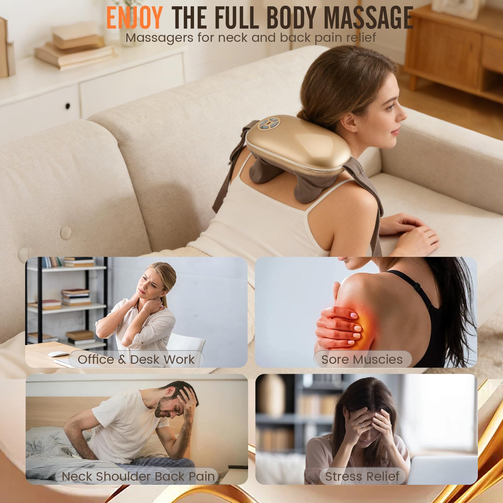 Massaggiatore Cervicale Senza Fili con Calore, Massaggiatore Shiatsu 6D per Collo e Spalle, 5 Modalità 4 Livelli, 2 Livelli di Calore, Telecomando, Massaggiatore Elettrico per Casa Ufficio Viaggio