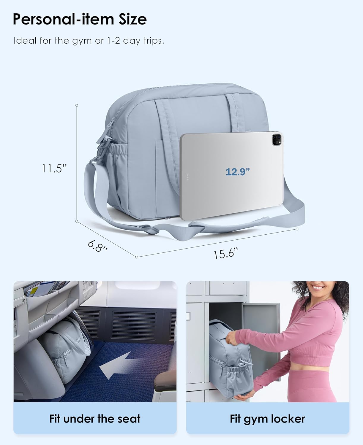 Gym Bag for Women, Travel Duffle Bags with Wet Pocket, Lightweight Carry on Bag Overnight Weekender Duffel Bag, Water Resistant (Haze Blue) - Image 4