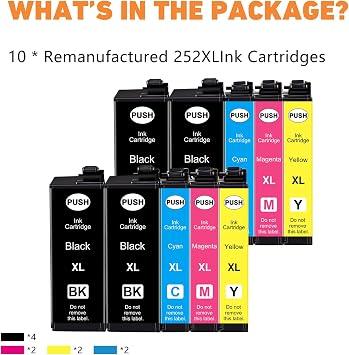 hehua Remanufactured Replacement for 252XL Ink Cartridges for Epson Printer | for Workforce WF-3640 WF-3620 WF-7720 WF-7710 WF-7620 WF-7610 WF-7110 WF-7210 (4X Black, 2X Cyan, 2X Magenta, 2X Yellow)