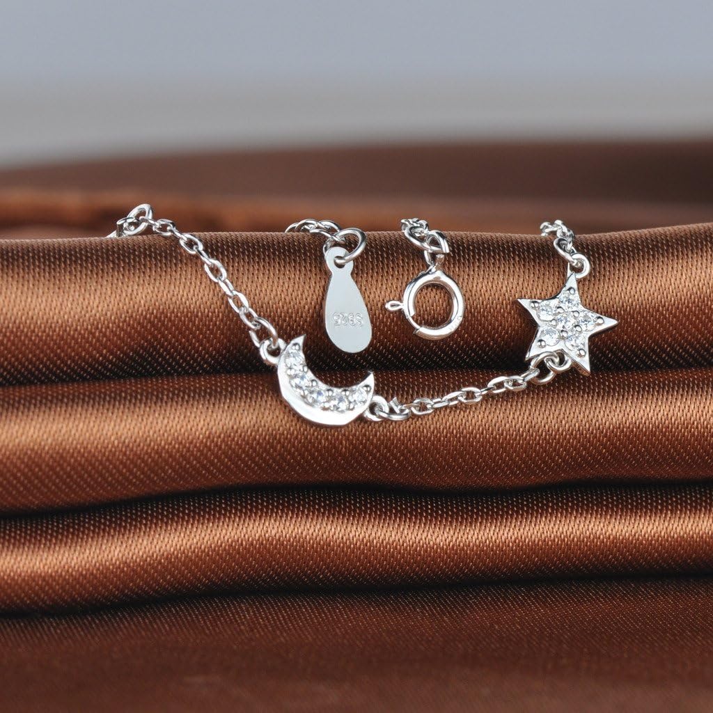 Infinite U Elegant Stars Moons Womens Link Charm Bracelet 925 Sterling Silver Cubic Zirconia Adjustable Hand Chain, Silver - Image 4