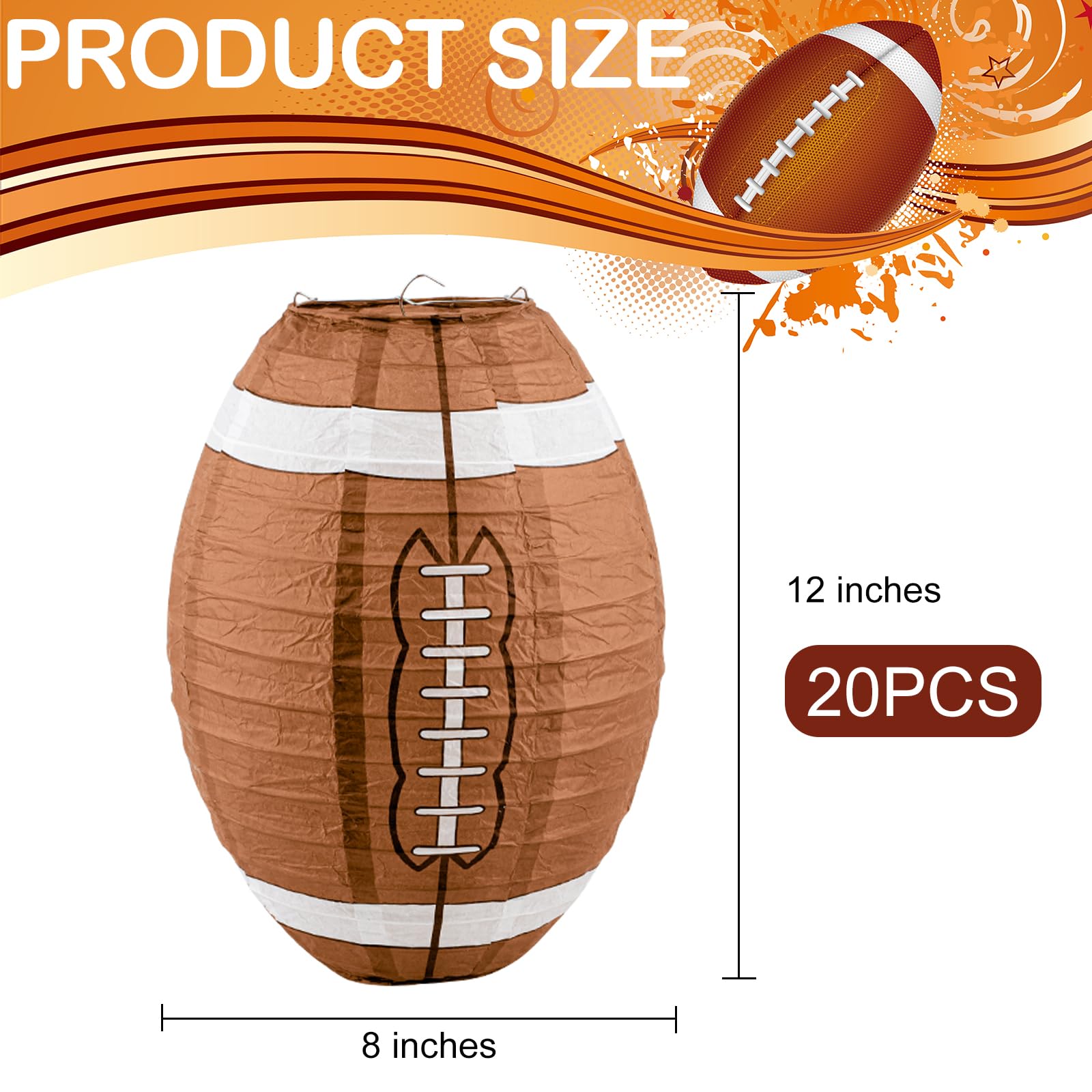 20 PCS Football Paper Lanterns - 12 Inch Hanging Decor For Super Bowl, Sports Parties, Birthday - View #9