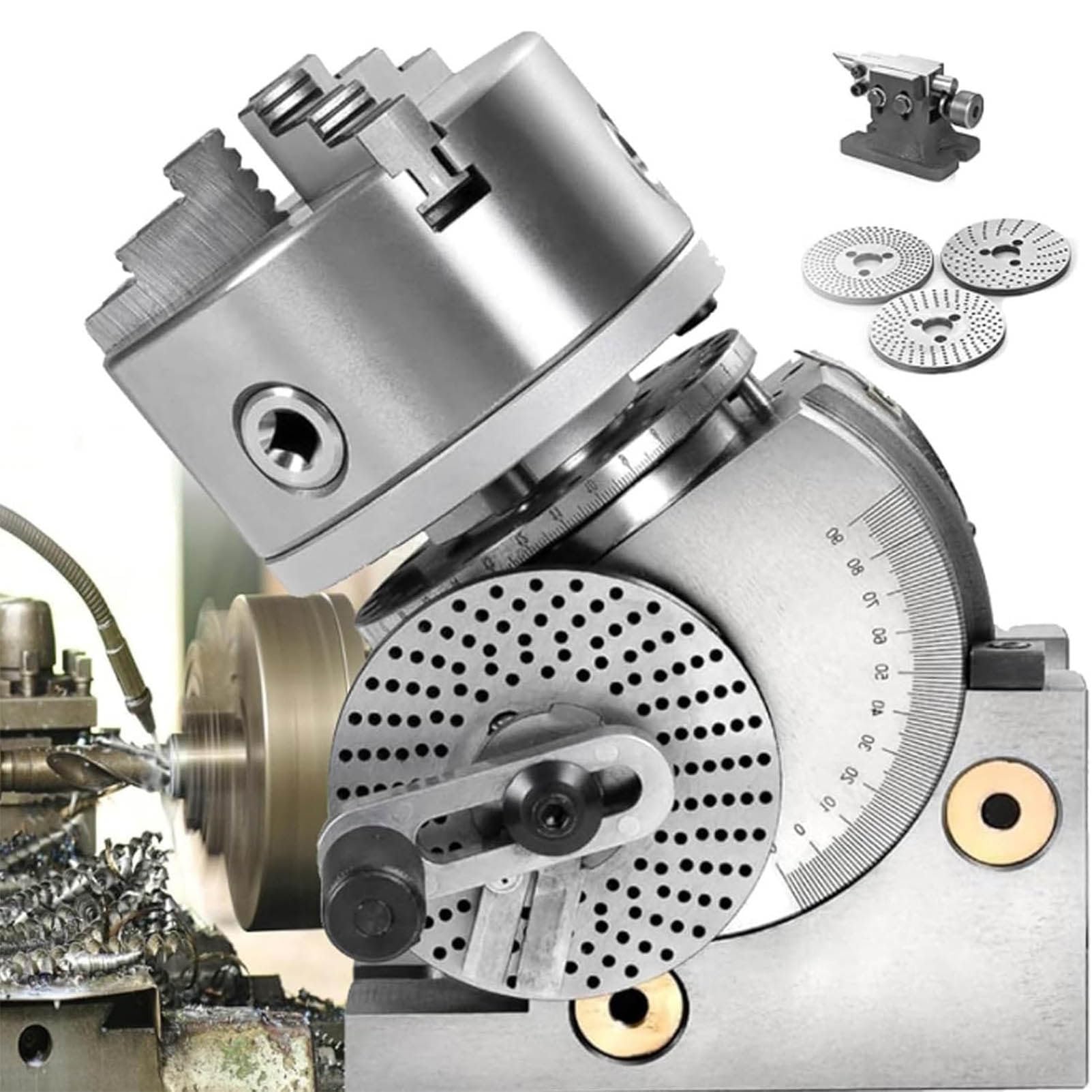 LJLYYDS Heavy Duty 3 Jaw Dividing Head Set for Milling,Precision Semi Universal Dividing Head,100/125/160/Mm Chuck+tailstock,For Milling and Drilling Machines 4inch