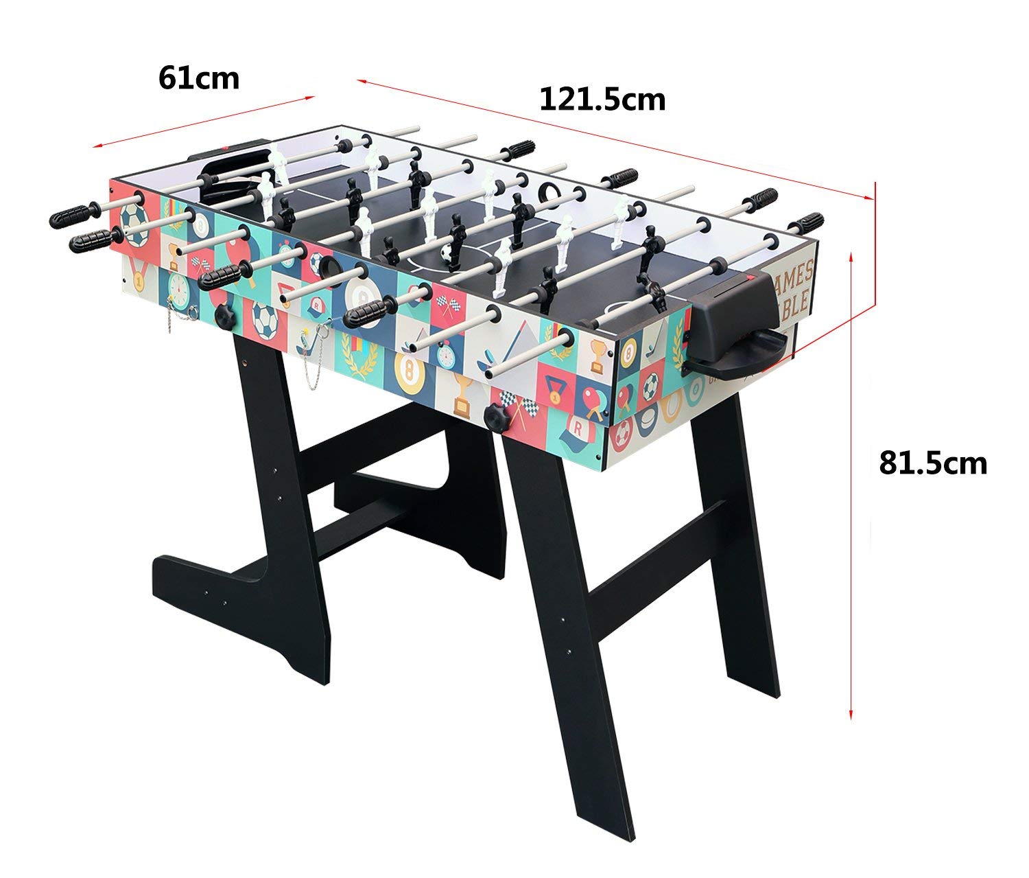 Tavolo da gioco 121.5 x 61 x 81,3 cm pieghevole 4 in 1 – -Calcio Balilla /tavolo da ping-pong/Air Hockey/tavolo da biliardo