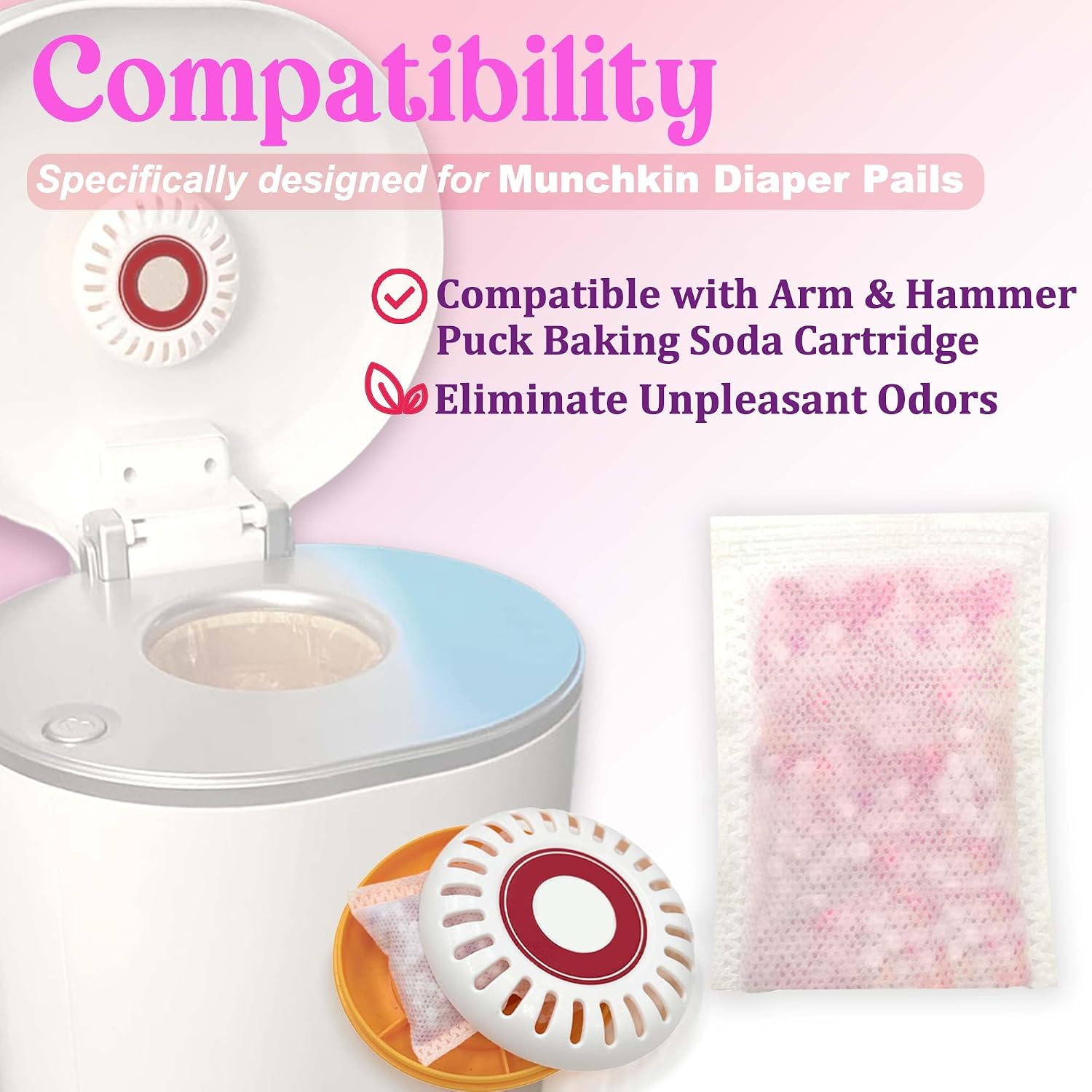 PurifyLogix 12 PCS Baking Soda Deodorizer Packs for Arm & Hammer Puck Baking Soda Cartridge, Odor Absorber Refills Compatible with Munchkin Step and Pail Diaper Pails, (For 3.5" Cartridge)