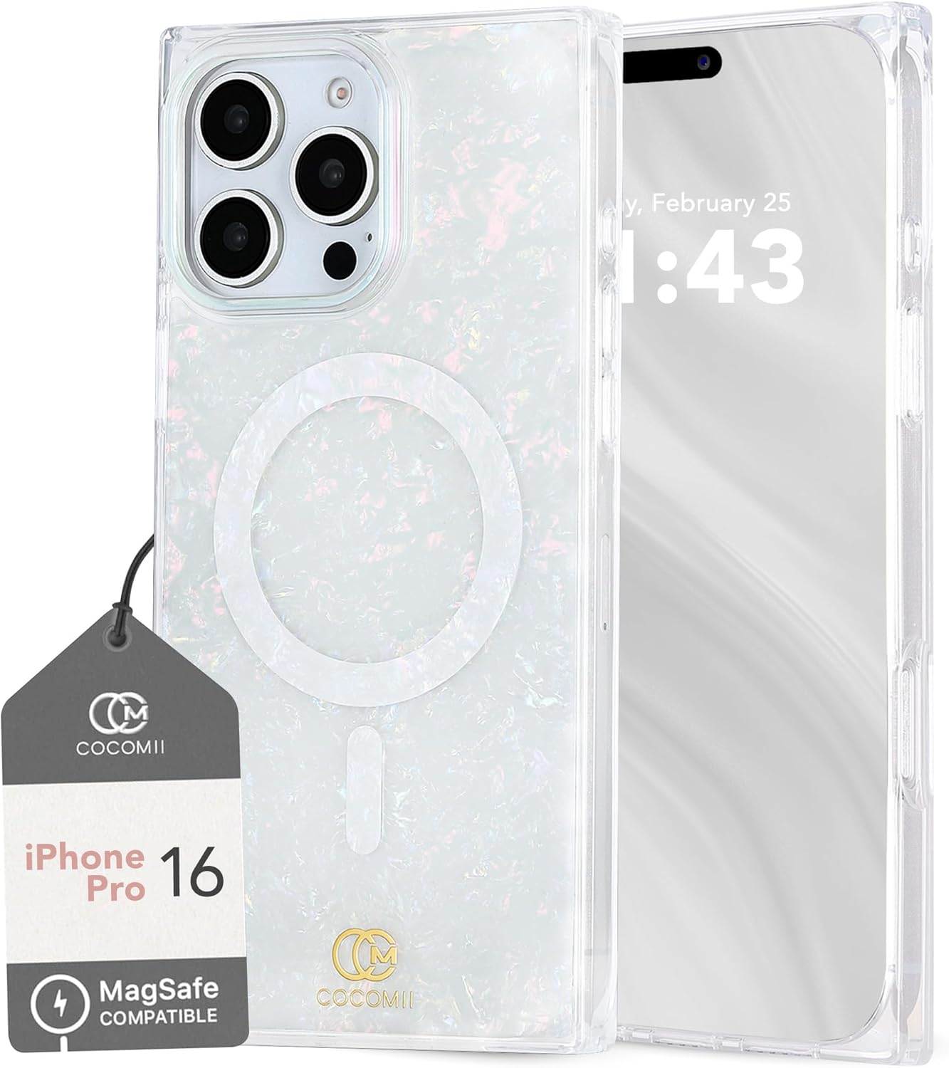 Cocomii Retangle Case for iPhone 16 Pro, Compatible with MagSafe, Pearlescent Opal