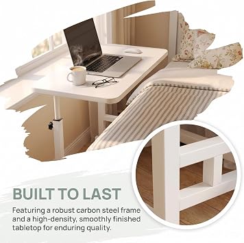 C Shaped Overbed Table with Wheels Adjustable Sofa Side Table