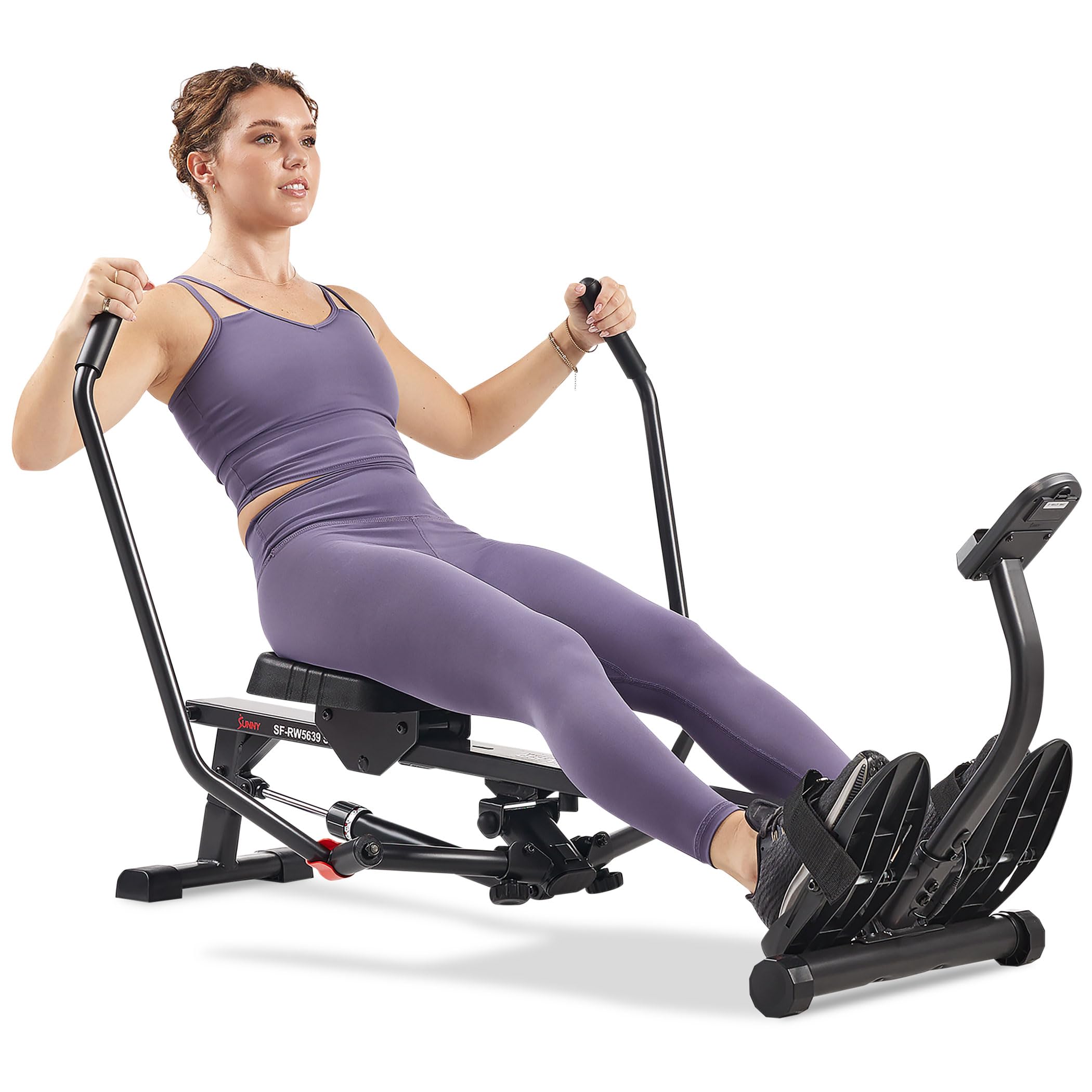 Sunny Health & Fitness Smart Compact Full-Motion Rowing Machine w/Adjustable Resistance, Low-Impact Full-Body Workout Rower w/Long Slide Rail, Max User Weight 180 KG, Bluetooth & Free SunnyFit App