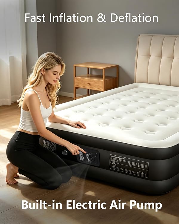 PABCZZ air Mattress Queen with Built in Pump – 18-Inch Thickened Inflatable Mattress for Easy Travel, Supports Up to 650 Pounds Pounds (Black, Queen) by PABCZZ - Used condition - Image 6