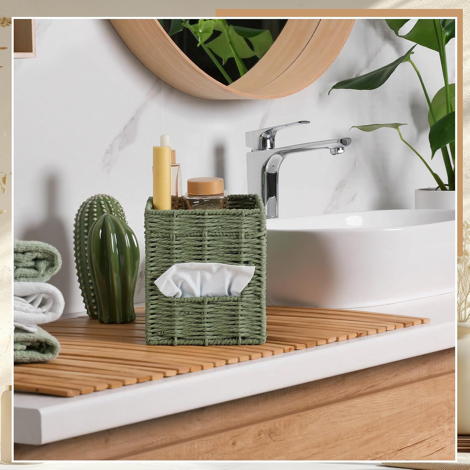 Sage Green Tissue Box Cover with Storage Tray Tissue Box Holder