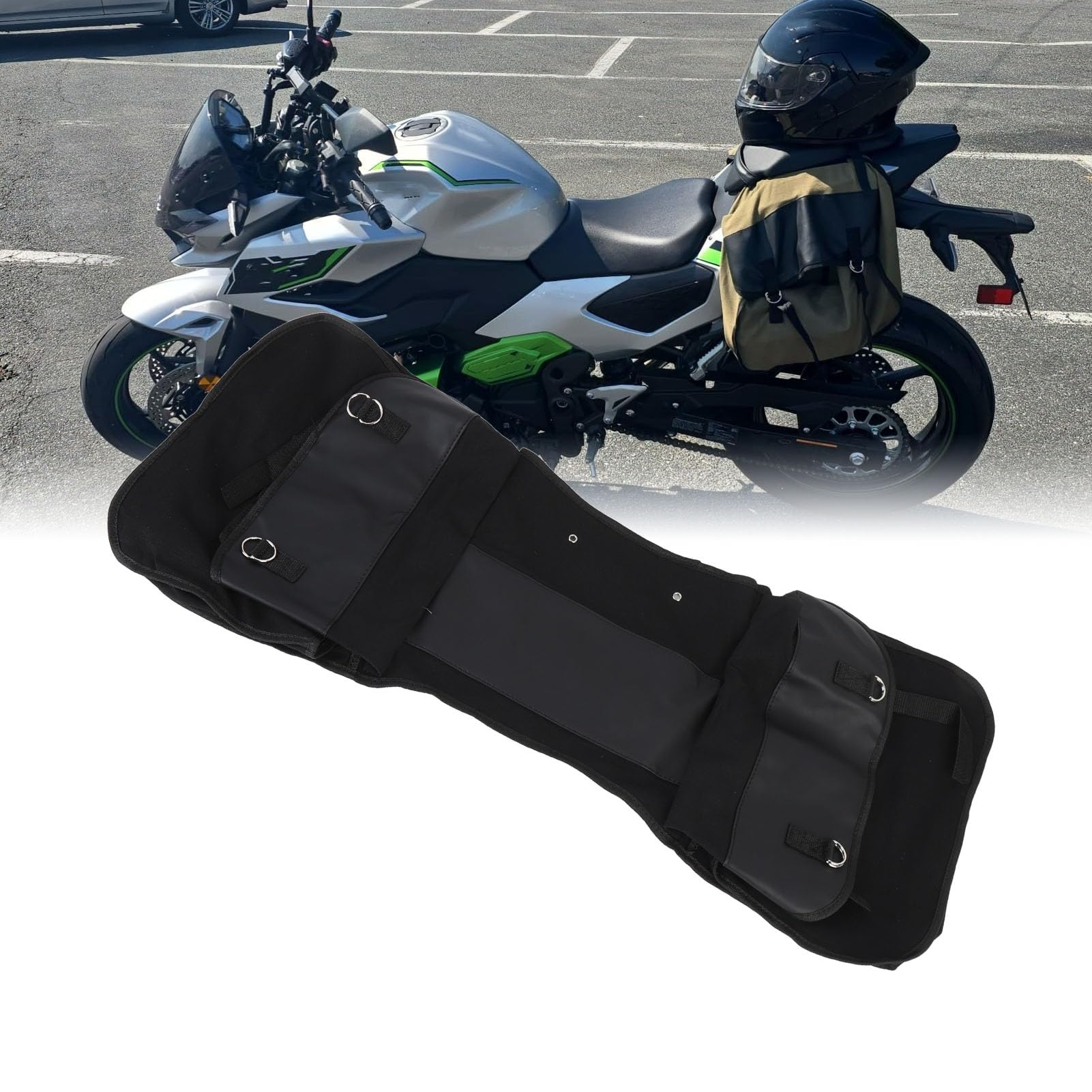 Luocute Sakwy Motocyklowe, Wodoodporne Płótno PU Skóra Rowerowa Torba na Tylne Siedzenie z Podwójnymi Kieszeniami Bocznymi i Regulowanym Paskiem, na Jazda Rowerze Podróżowanie Dojazdy (BLACK)