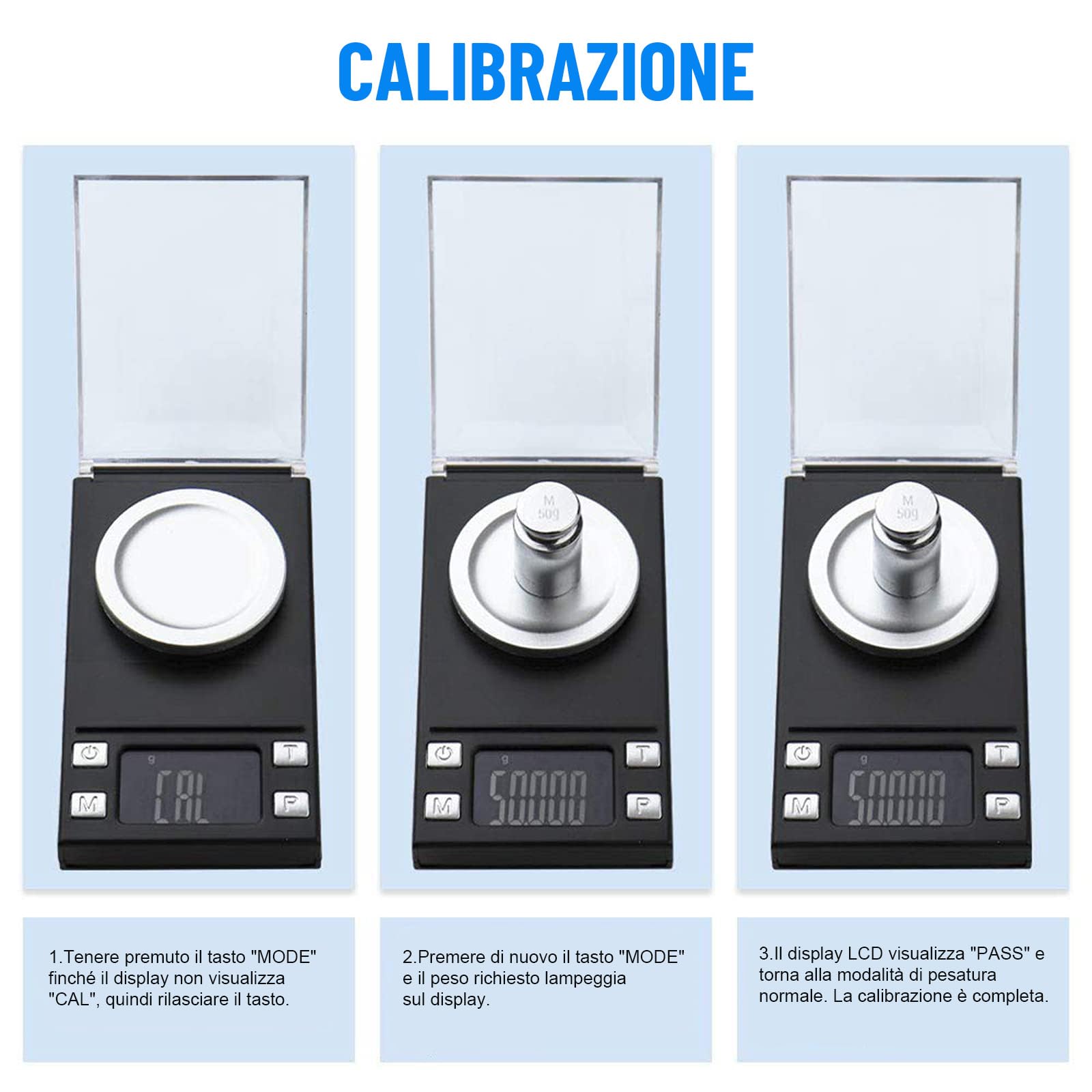 UNIWEIGH Milligrammo Scala 50g/0.001g Precisione Mini Carat Gram Bilancia Tascabile con Tara Display LCD
