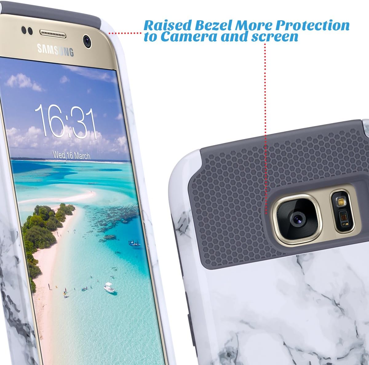 ULAK S7 Case, Galaxy S7 Case, Hybrid Case for Samsung Galaxy S7 2016 Release 2-Piece Dual Layer Style Hard Cover - Artistic Marble Pattern (Will not Fit S7 Edge)