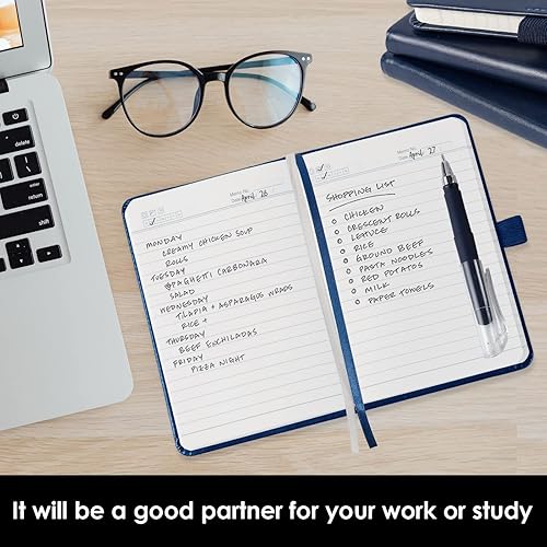 Miniatura 5 de Cuaderno de bolsillo, paquete de 3 cuadernos pequeños para el trabajo, bloc de notas con cubierta de cuero con 3 bolígrafos, cierre elástico, color