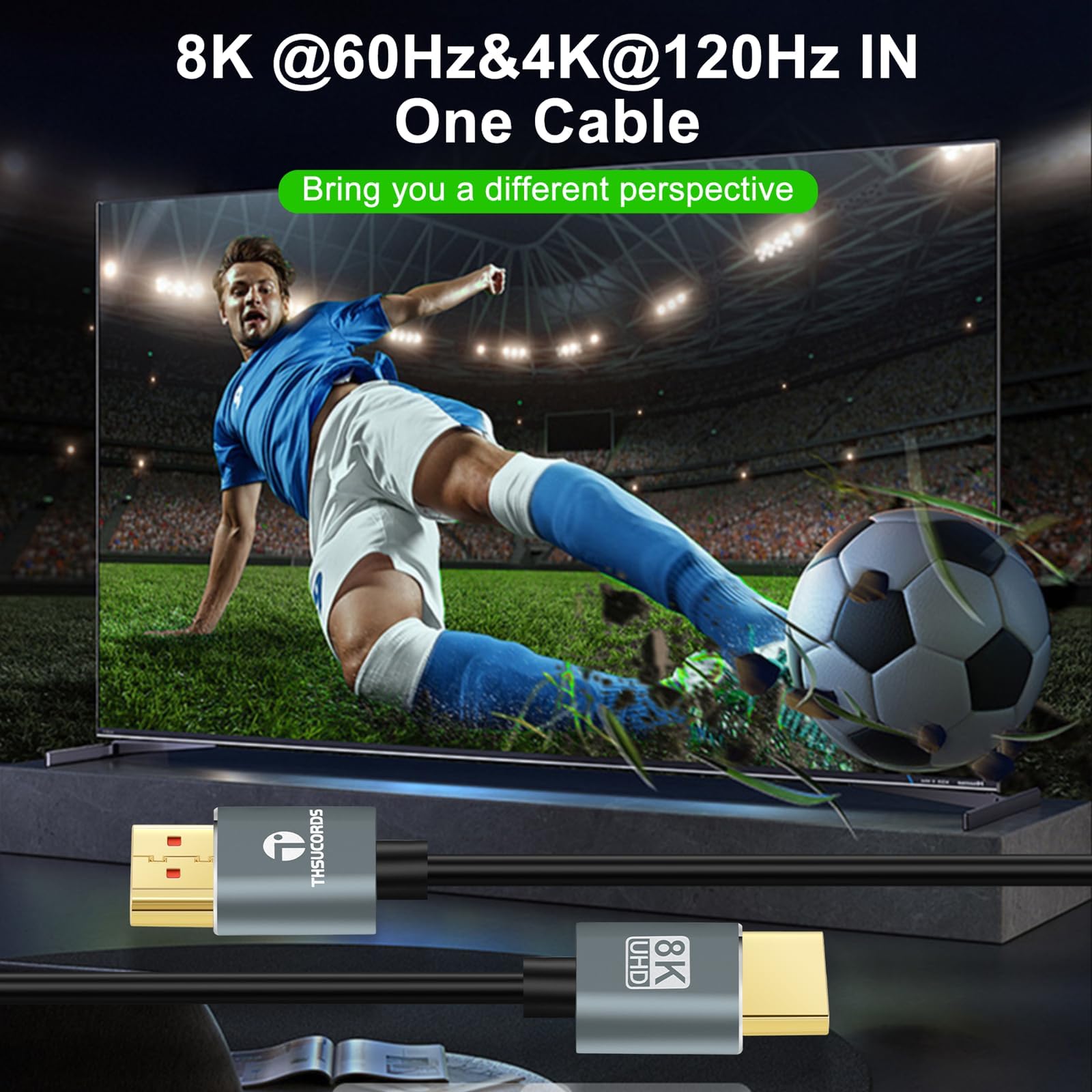 Thsucords Ultra Sottile 8K 4K Cavo HDMI 0,5M 5 Pezzi, Flessibile Morbido ad alta velocità HDMI 2.1 Supporto 4K@120Hz 8K@60Hz 48Gbps Compatibile con Roku TV/HDTV/PS5/Blu-ray